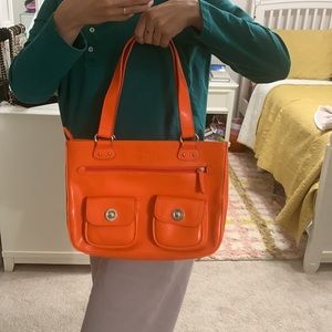 Vintage XOXO Purse Orange Silver Zipper Pocket Faux Leather Shoulder Handbag